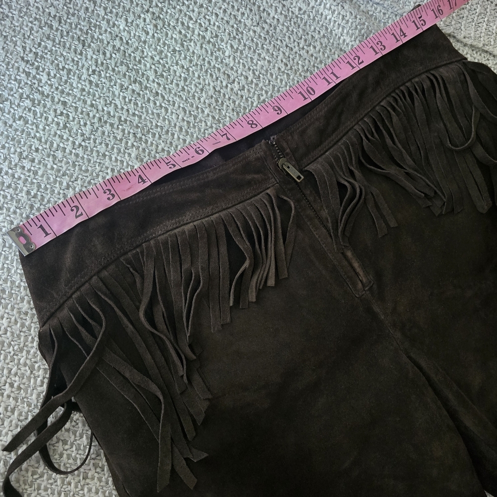 Genuine Leather Dark Brown Pants with Fringe Details Size 8 Aprox - Picture 13 of 16